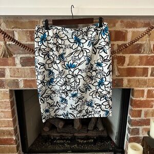 Calvin Klein Floral Pencil Skirt - White and Blue